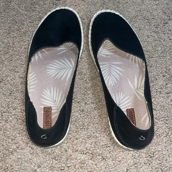 Olukai Kaula Pa'a 'Ili Leather Slip On Espadrille Flat Black 7.5 - Picture 3 of 11